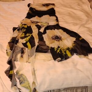 Halfheart Woman's Mesh Ruffle Black & Yellow Floral Strapless Maxi Dress Size: S